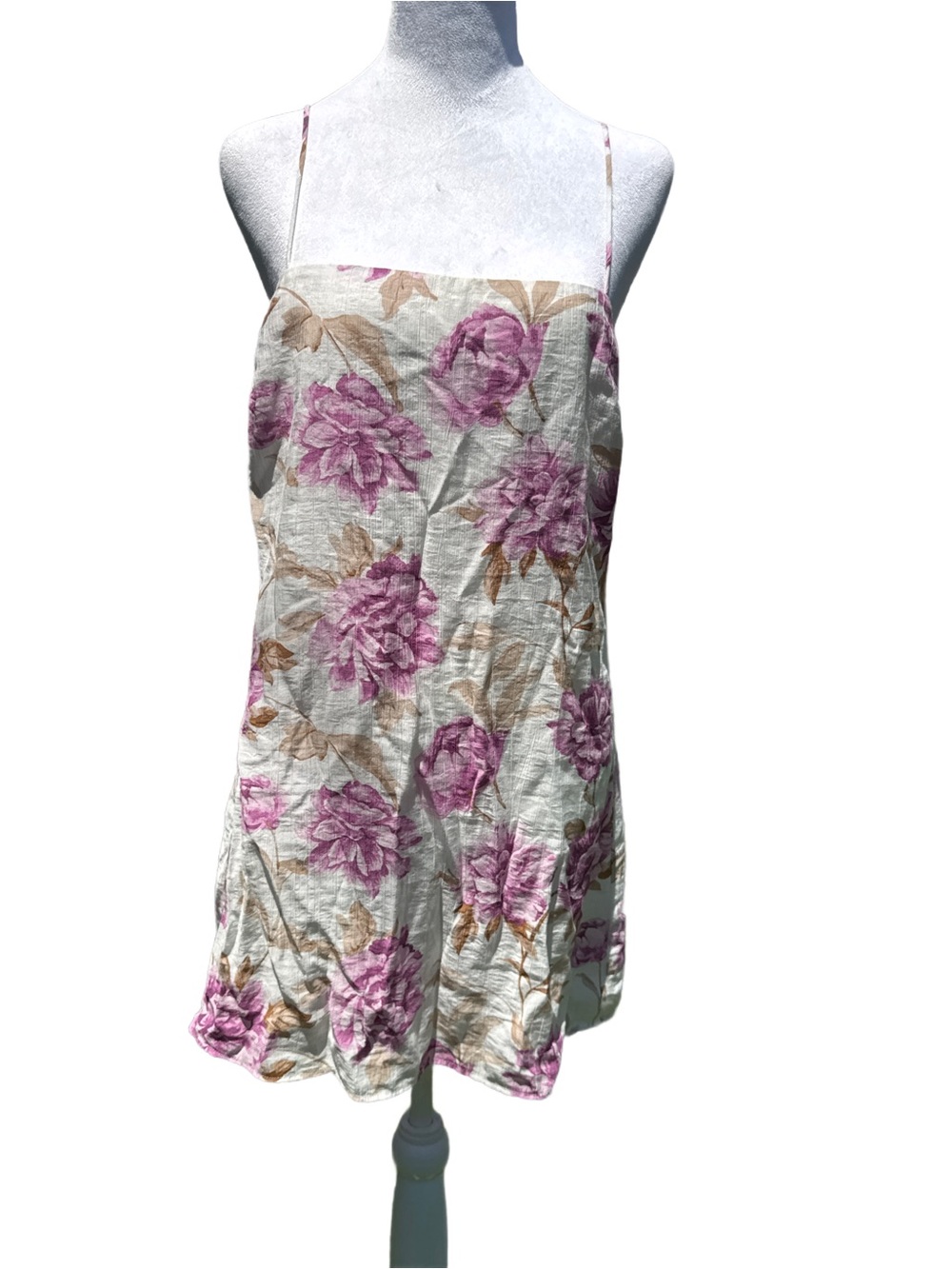 Abercrombie & Fitch Cream Mini Dress with Pink Peony Print Small